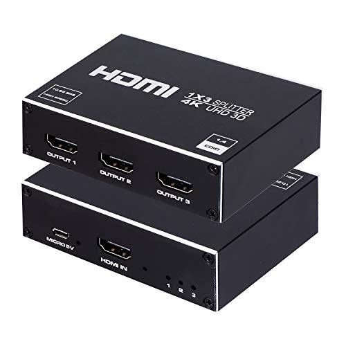 1x3 HDMI Splitter, 1 in 3 Out HDMI Splitter Audio Video Distributor Box Support 3D & 4K x 2K Compatible for HDTV, STB, DVD, PS3, Projector Etc - size: 1x3 4K@30Hz