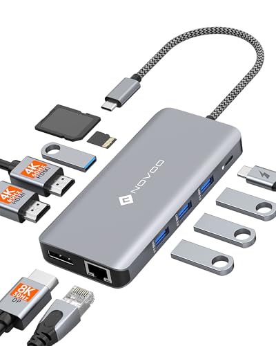 USB C Docking Station, NOVOO Triple Display Type C Hub Dual Monitor HDMI 4K@60Hz DP Multiport Adapter 4USB Ethernet SD/TF 100W PD Dongle Data for Dell/Surface/HP/Lenovo Thinkpad Laptop - style: 11-in-1