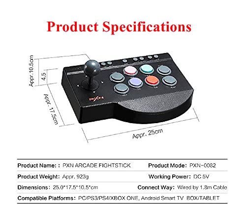 PXN Arcade Fight Stick, 0082 Wired Fighting Joystick, USB Fightstick Game Controller for PS3/ PS4/ Xbox One/Switch/Windows PC