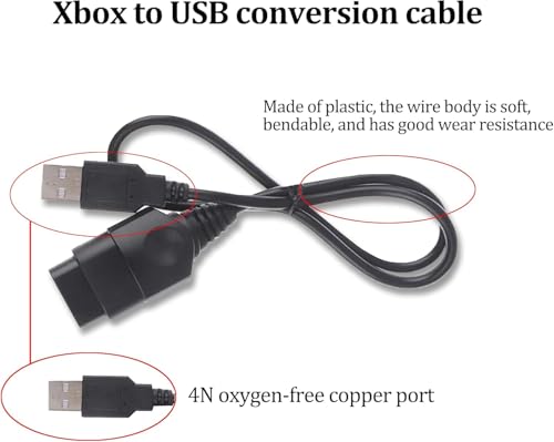 Replacement PC USB Adapter Cable, USB Converter, Game Controller Adapter, Compatible with Xbox First Generation Controller（0.7M）