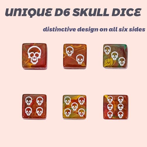Skull Dice,10 Pieces 16MM Halloween D6 Dice Mini Skull Face,Unique 6 Sided Dice Set Standard Game Dice for MTG DND Tenzi Farkle Yahtzee Bunco or Math Learning(Red) - color: Red