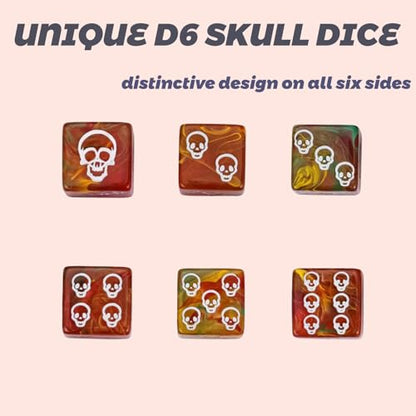 Skull Dice,10 Pieces 16MM Halloween D6 Dice Mini Skull Face,Unique 6 Sided Dice Set Standard Game Dice for MTG DND Tenzi Farkle Yahtzee Bunco or Math Learning(Red) - color: Red