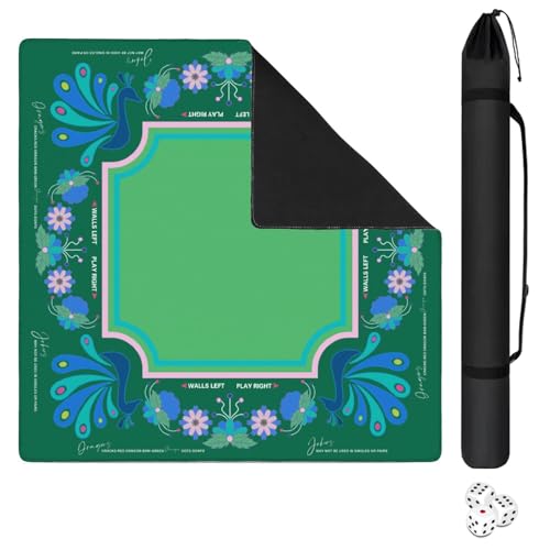 Mahjong Mat for Table with Carrying Bag & 3 Dice, Blue Green 31.5"x31.5" Square Rubber Mahjong Table Cover, Non-Slip & Noise Reduction Gaming Mat for Mah Jongg, Poker, Dominoes & Tile Games - color: Blue Green