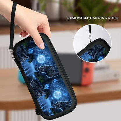 PPIKTC Carrying Case Protector Bag Compatible with Nintendo Switch, Hard Shell Game Console Organizer, Full Moon Wolf - color: Design (330)