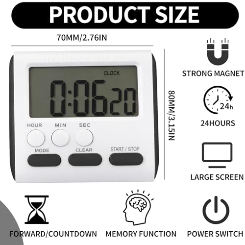 Mudder 6 Pack Digital Kitchen Timer for Cooking, Large Digits, 24 Hour Magnetic Backing Stand Kitchen Timers Clock for Classroom Kids Teachers, Loud Alarm and Large Screen (Black) - color: Black