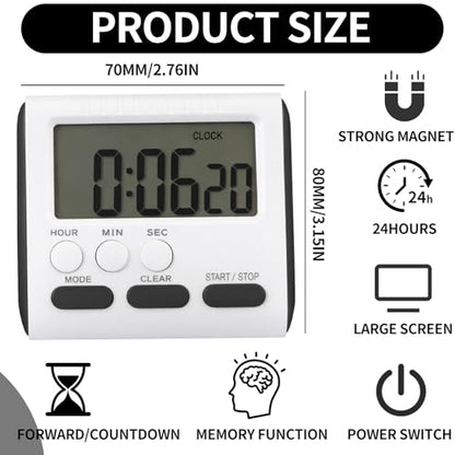 Mudder 6 Pack Digital Kitchen Timer for Cooking, Large Digits, 24 Hour Magnetic Backing Stand Kitchen Timers Clock for Classroom Kids Teachers, Loud Alarm and Large Screen (Black) - color: Black
