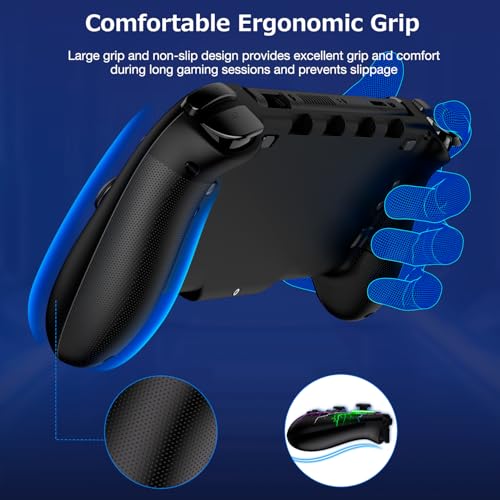 Spican Switch Controllers for Nintendo Switch/OLED, Hall Effect Wireless Pro Controller One-Piece Joypad, Full-Size Ergonomic Handheld Mode Gamepads with 17 RGB Light/Battery/Turbo/Macro/4 Game Slot - color: Black-Crack Pattern, size: 6.2"/7"