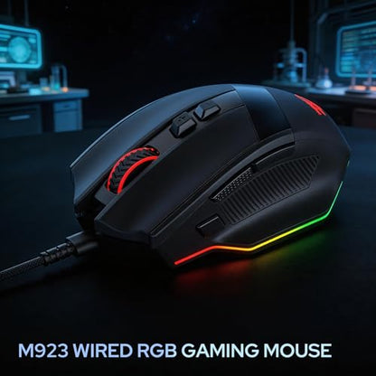 Redragon M923 Wired RGB Optical Gaming Mouse 24K DPI Remapping Keys | Stable Lag-Free Connection, Smooth Precise Tracking, Custom Macro Keybinds, Vibing Backlight, Ergonomic Grip Body Comfort - style: Wired