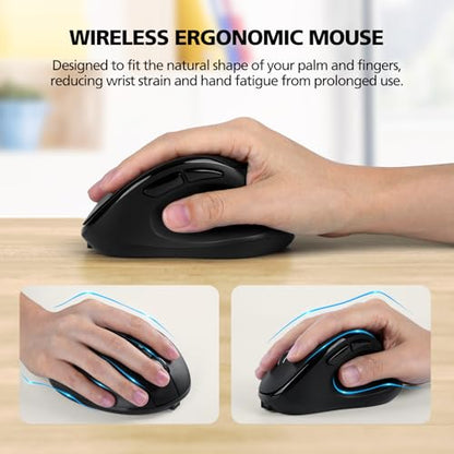 Bluetooth Wireless Mouse Ergonomic Vertical for Laptop Computer Macbook iPad Tablet Rechargeable Silent Click USB Carpal Tunnel Right Hand Compatible with Windows iOS Mac OS Android Black - color: Black, size: Rechargeable 3-Mode