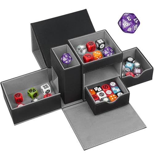 Dice Tray & Dice Roller Tower, Magnetic Dice Storage Box for Rolling, 3 in 1 Leather Dice Organizer Holder Fits for Dungeons & Dragons, MTG DM and Player, Black & Gray - color: Black & Gray, style: Style B