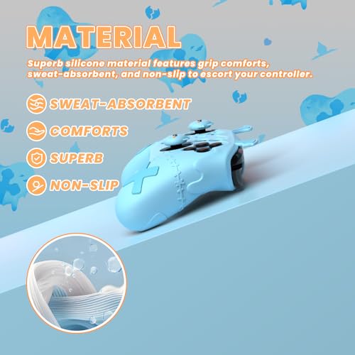 PlayVital Gothic Imp Series Cute Silicone Case for Nintendo Switch Pro Controller with 4 Thumb Grip & 2 Sticker, Non-Slip Anti-Scratch Protective Silicone Skin Cover - Aqua Blue - color: Aqua Blue