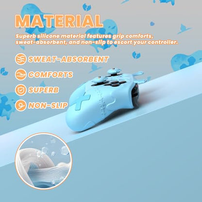 PlayVital Gothic Imp Series Cute Silicone Case for Nintendo Switch Pro Controller with 4 Thumb Grip & 2 Sticker, Non-Slip Anti-Scratch Protective Silicone Skin Cover - Aqua Blue - color: Aqua Blue