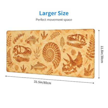 Retro Fossils Mouse Pad XL Large Mousepad Non Slip Rubber Base Desk Mat for Laptop Computer Gaming 31.5" X 12" - color: Retro Fossils
