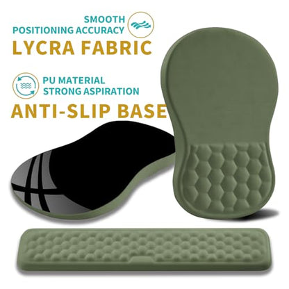 Hokafenle 2 in 1 Ergonomic Mouse Pad Wrist Support & Wrist Rest for Computer Keyboard Set, with Relieve Carpal Tunnel Pain Massage Bulge and Full Memory Gel Design (2In1 Set, Dark Green) - color: Hk007-dark Green