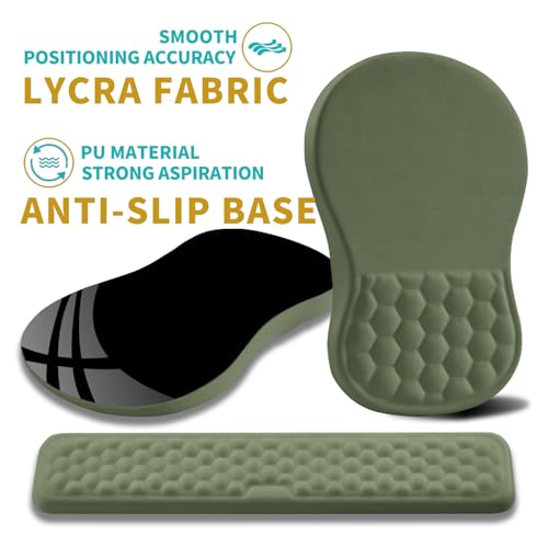 Hokafenle 2 in 1 Ergonomic Mouse Pad Wrist Support & Wrist Rest for Computer Keyboard Set, with Relieve Carpal Tunnel Pain Massage Bulge and Full Memory Gel Design (2In1 Set, Dark Green) - color: Hk007-dark Green