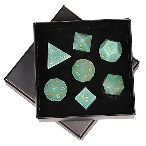 mookaitedecor 7 PCS Aventurine Stone DND Dice Set for RPG MTG Table Games | Crystal DND Dice, Role Playing Dice, Dungeons and Dragons, Polished Tumbled Stones, Home Decoration - color: Green