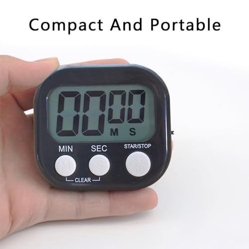 Small Digital Timer for Kitchen Cooking Baking Sports Office Meeting Multi-Function Count Up Countdown Magnetic Backing and ON/Off Switch Desk Electronic Timer (Black)