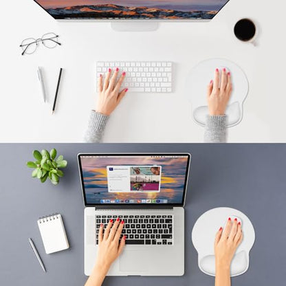 ITNRSIIET Ergonomic Mouse Pad with Wider Memory Foam Wrist Rest +17% - Curved Cushion Reduces Pressure 20%, Pain Relief, Non-Slip, Smooth, Cute Colors, 9.85 x 9 in, White - color: White