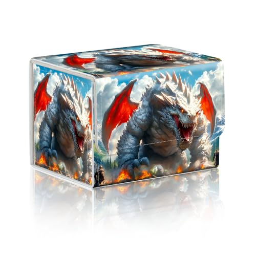 Trading Card Storage Box, Holds 100+ for MTG Cards, PU Leather with Magnetic Closure, Giant White Dragon Mountain Battle Durable Deck Box for Magic the Gathering, Trading Card Games - color: Giant White Dragon Mountain Battle