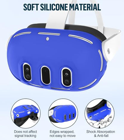 Silicone Cover Set Compatible with Meta Oculus/Quest 3, VR Accessories Protective Cover Includes Controller Grips, Front Shell Headset Cover and Face Cover, Not Fit Quest 3S (Blue) - color: Blue