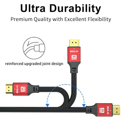 1.5FT HDMI 2.1 Cable 8K60Hz 4K120Hz, 48Gbps Ultra High Speed HDMI Cable with Gold Plated Connector, Red Aluminum Housing, for PS5, Xbox Series X, Gaming Monitor, Soundbar, Desktop Setup, AV Receiver. - size: 1.5FT
