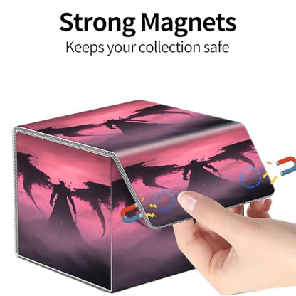PU Leather Deck Box for MTG Commander Cards, Fits 100+ Double Sleeved Cards, Secure Magnetic Trading Card Storage Case for TCG CCG,Dark Winged Knight - color: Dark Winged Knight