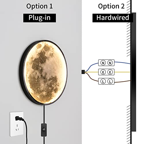 QIYIMEILUX Dimmable Moon Wall Sconce Plug in Modern LED Wall Light with Remote Control 9.5inch 15W Black Wall Lamp Indoor Wall Mounted Lighting Ceiling Light Fixture for Living Room Bedroom - color: 9.5in Moon Black