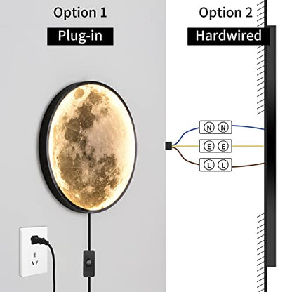QIYIMEILUX Dimmable Moon Wall Sconce Plug in Modern LED Wall Light with Remote Control 9.5inch 15W Black Wall Lamp Indoor Wall Mounted Lighting Ceiling Light Fixture for Living Room Bedroom - color: 9.5in Moon Black