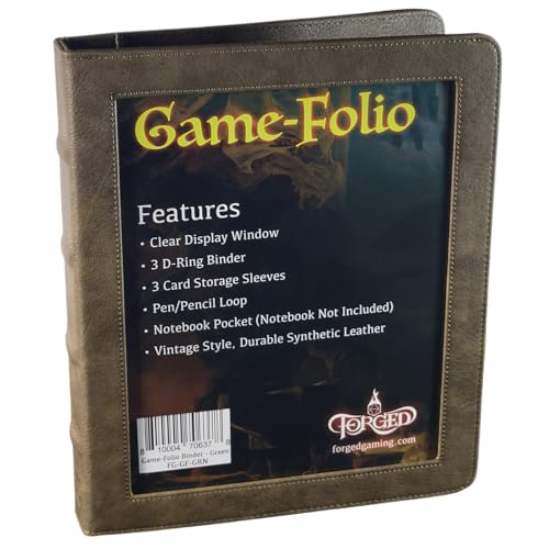 Forged Dice Co. Game-Folio PU Leather Portfolio Binder - Gaming Binder for DND Character Sheets with DND Spell Cards Organizer and Clear Front Pocket - Compatible with Dungeons and Dragons RPG - Green - color: Green