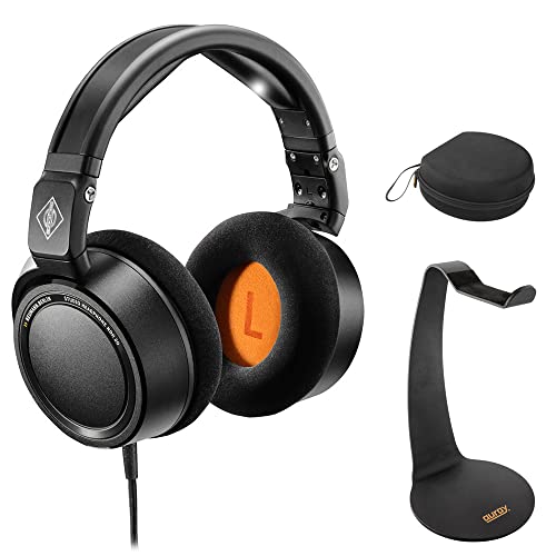 Neumann NDH 20 Black Edition Closed-Back Studio Headphones Bundle with Auray HPDS-B Desktop Headphone Stand and UHC-725 Headphone Case