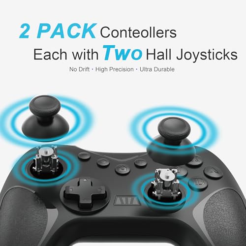 Playnex 2 Pack Wireless Controllers for Nintendo Switch/PC, Hall Effect Joysticks, RGB Lighting, 6-Axis Gyro, Turbo, Dual Vibration & Programmable M1/M2 Buttons (Black + Red/Blue) - color: Black + Red/Blue 2-Pack
