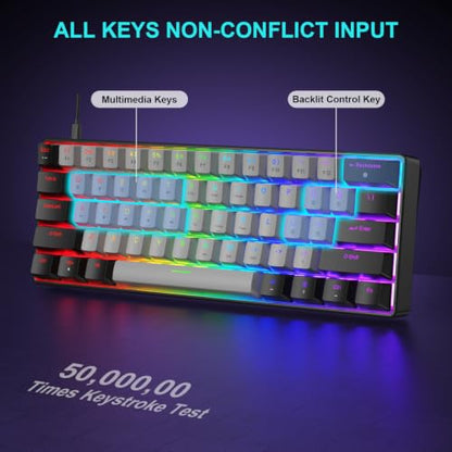 BlueFinger 60% Mechanical Gaming Keyboard and Mouse Combo - RGB Rainbow Backlit 61 Keys Red Switch Keyboard & 4 DPI LED Gaming Mouse, USB Wired Set for PC Laptop Xbox PS4 PS5, White (Black & Gray) - color: Black & Gray