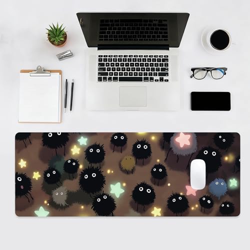 Gaming Mouse Pad, Large Mousepad XL Extended, Desk Mat, Computer Keyboard Mat, Non-Slip Stitched Edges Rubber Base, Home&Office, 31.5x11.8in, Japanese Anime Cute Black Dust Fairy Design - color: Dust Fairy