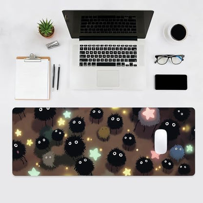 Gaming Mouse Pad, Large Mousepad XL Extended, Desk Mat, Computer Keyboard Mat, Non-Slip Stitched Edges Rubber Base, Home&Office, 31.5x11.8in, Japanese Anime Cute Black Dust Fairy Design - color: Dust Fairy