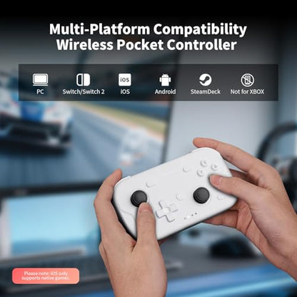 AceGamer Wireless Pocket Controller for Nintendo Switch 2/Switch/Android/iOS/PC/Steamdeck/Tablet, 1000Hz Polling Rate, Bluetooth Controller with Lift-Stick/6-axis Gyroscope/Turbo/Vibration(White)