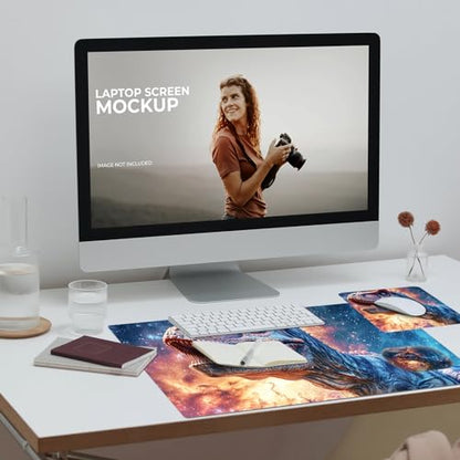 Desk Pad, Large Game Mouse Pad + Small Mouse Pad + Wrist Rest,Ergonomic Mouse Pad,Table Mat with Stitched Edge,Anti-Slip,Memory Foam Desk Mat for Home Office Gaming(23.6×11.8in),Galaxy Dinosaur - color: Galaxy Dinosaur