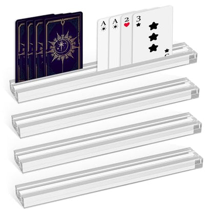 Set of 4 Clear Acrylic Playing Card Holders, Dual Groove Racks for Tabletop Cards, Playing Card Racks Stands with 2 Card Slots, Non Slip Card Deck for Bridge Canasta Strategy Card