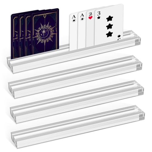 Set of 4 Clear Acrylic Playing Card Holders, Dual Groove Racks for Tabletop Cards, Playing Card Racks Stands with 2 Card Slots, Non Slip Card Deck for Bridge Canasta Strategy Card