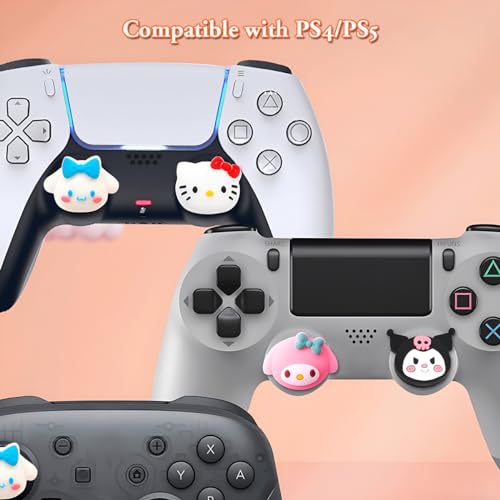 PERFECTSIGHT Cute Thumb Grip Caps for PS5 PS4 Xbox Series X/S Xbox One Switch PRO Controller Steam Deck 4PCS Soft Rubber 3D Thumbsticks Button Joystick Cover Set, Rabbit+Kitty+Dog - color: Multicoloured Sanlio