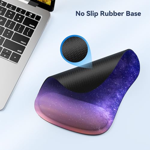 TECKNET 2 Pack Gaming Ergonomic Mouse Pad with Wrist Support | Soft Memory Foam, Fast Rebound, Pain Relief，Waterproof Surface, Non-slip Base - color: Purple Galaxy