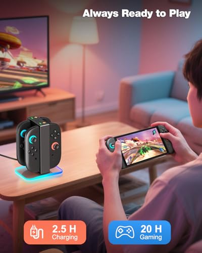 Upgraded Switch 2 Charging Dock for Nintendo Switch 2 Joycons, 4-in-1 Magnectic Controller Fast Charging Station with Adjustable 8 RGB Lights, Compact Desktop Stand for Bedroom & Gaming Setup,S - size: S-Square Sturdy Dock