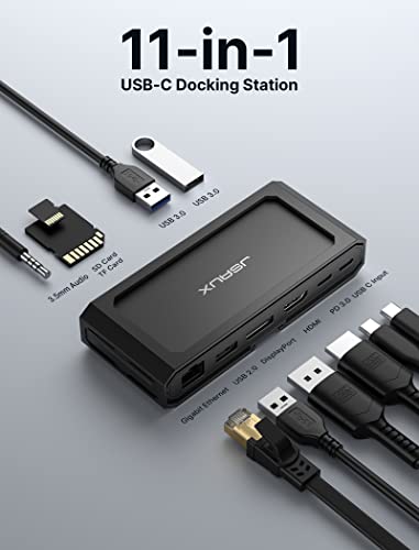 JSAUX 11 in 1 USB C Docking Station for Handheld Gaming, 8K HDMI and DisplayPort, 100W PD Pass Through, Gigabit Ethernet, USB C Data, 3 USB A, SD TF, 3.5mm Audio, Steam Deck, ROG Ally, MacBook-HB1101