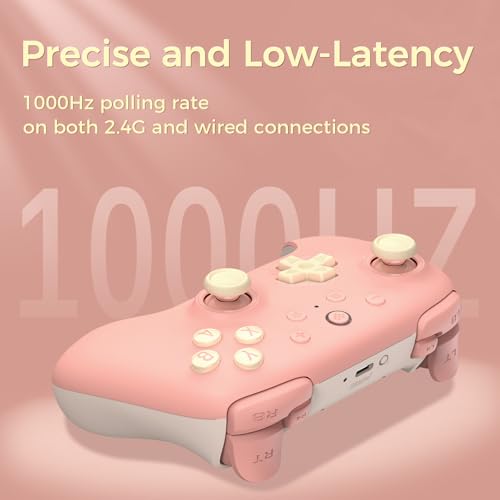 AKNES 8Bitdo Ultimate 2C Wireless 2.4G Controller for Windows PC and Android, Gamepad with Hall Effect Joysticks and Hall Triggers, 1000Hz Polling Rate, Remappable L4/R4 Bumpers - Peach | Gamepad with Hall Effect Joysticks and Hall Triggers, 1000Hz Pollin