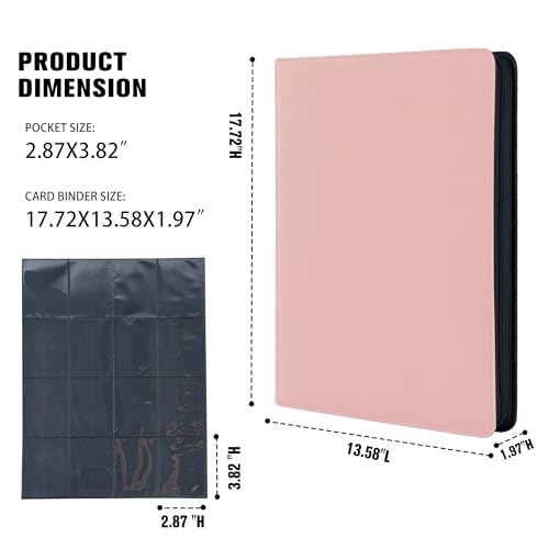 Card Binder 16 Pocket,Trading Card Binder Holds up to 1408 Cards with 44 Sleeves,Zipper Card Holder Album Compatible with TCG Card/Game Cards/Sports Card-Light pink - color: Pink