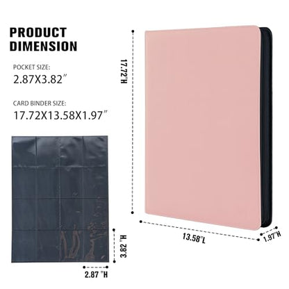 Card Binder 16 Pocket,Trading Card Binder Holds up to 1408 Cards with 44 Sleeves,Zipper Card Holder Album Compatible with TCG Card/Game Cards/Sports Card-Light pink - color: Pink