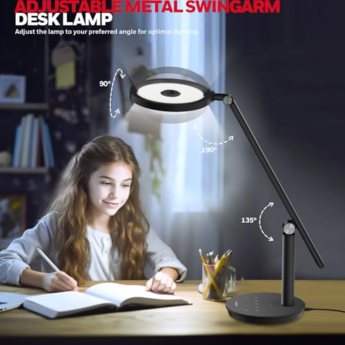 Honeywell H6 Desk Lamp for Home Office, Dimmable Reading Table Light, Black | Sunturalux CRI≥97, RG0 Low Blue Light, Flicker-Free, 800LM Dimmable with Timer for Webcam, Study, Office & Bedroom - color: Black