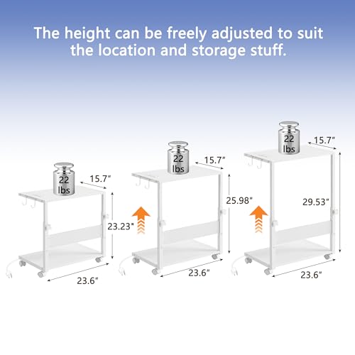 Height Adjustable PC Tower Stand with Charging Station | Computer Tower Stand with LED Light Strip, 23.6" × 15.7" Mobile Rolling CPU Holder for Office Home (White Texture,Large) - color: White Texture, size: 23.6'' × 15.7''