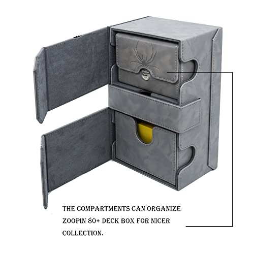 Zoopin 200 Card Deck Box for MTG ,CCG,TCG,Yugioh...With Two Built-in Life Counters and Two Card-trays plus one Dice/Token Tray (Grey ) … - color: Grey