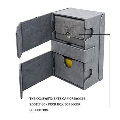 Zoopin 200 Card Deck Box for MTG ,CCG,TCG,Yugioh...With Two Built-in Life Counters and Two Card-trays plus one Dice/Token Tray (Grey ) … - color: Grey