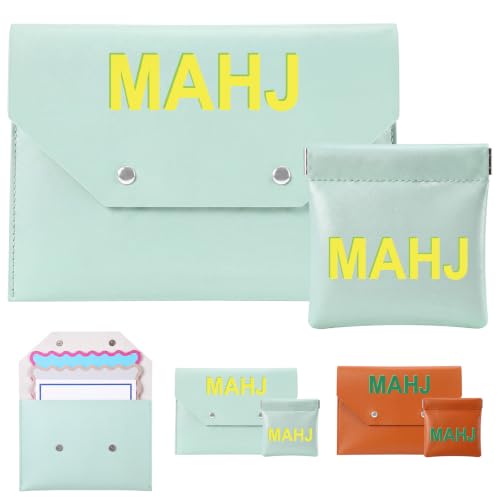 2 Pcs Leather Mahjong Card Bag Clutch Pouch Holder with PU Squeeze Dice Bag Mahjong Accessories Protector Cover Case for MAHJ Lover Playing Game Night(Light Green) - color: Light Green